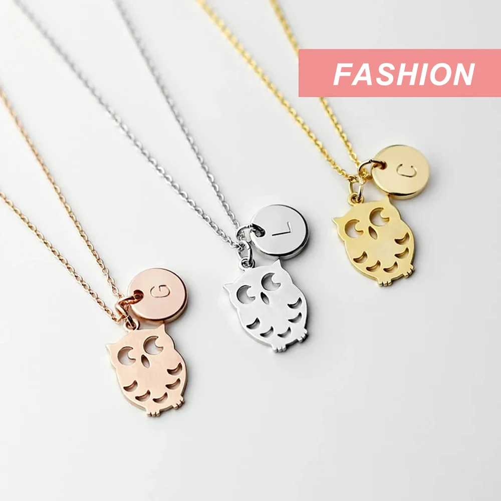 Personalized Women's Custom Necklace Japanese Mascot Owl Letter Pendant Stainless Steel Women's Necklace Free Shipping