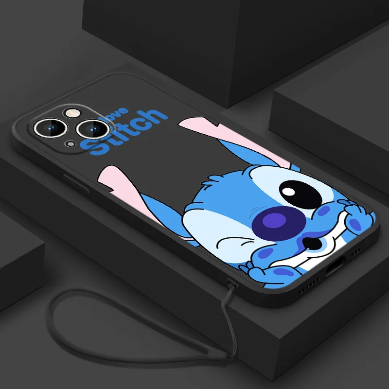 

Anime Stitch Phone Case For Apple iPhone 14 13 12 mini 11 Pro 8 7 6S 6 Plus XR XS X Max Liquid Rope Cover