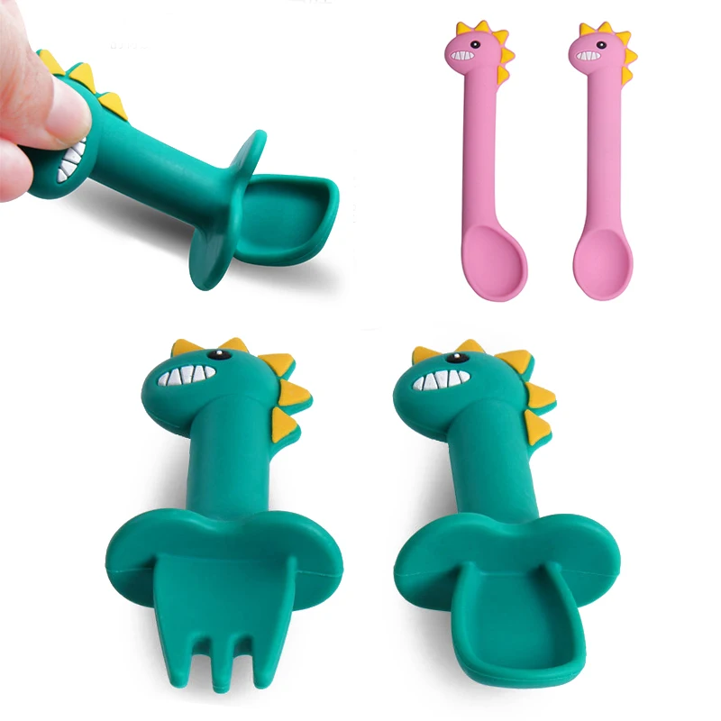 

Spoon For Baby Utensils Set Auxiliary Food Silicone Gel Spoon Baby Learn To Eat Training Bendable Soft Spoon Children Tableware
