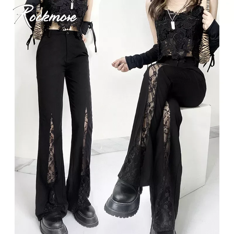 

Rockmore Lace Patchwork High Waist Flare Pants Women Streetwear Casual Trousers Mom Joggers Gothic Vintage Fashion Bottom