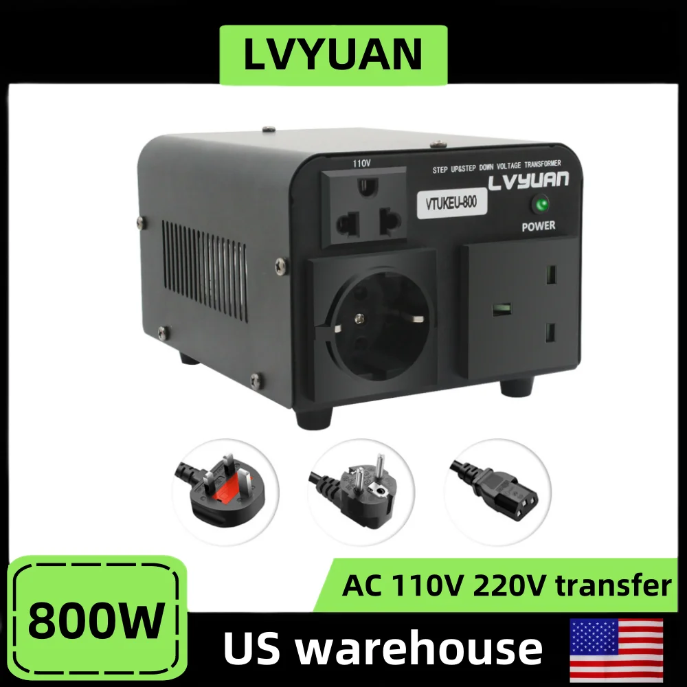 Трансформатор напряжения 800 Вт, преобразование розетки для США, ЕС и ...