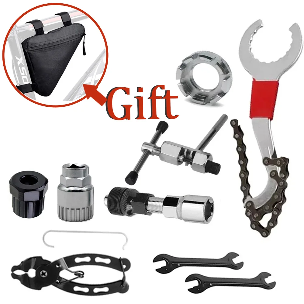 

12PCS Bike Repair Tool Kits Freewheel Removal Chain Breakers Extractors Knives Cranks Pullers Wrenches MTB Road Bike Repair Kits