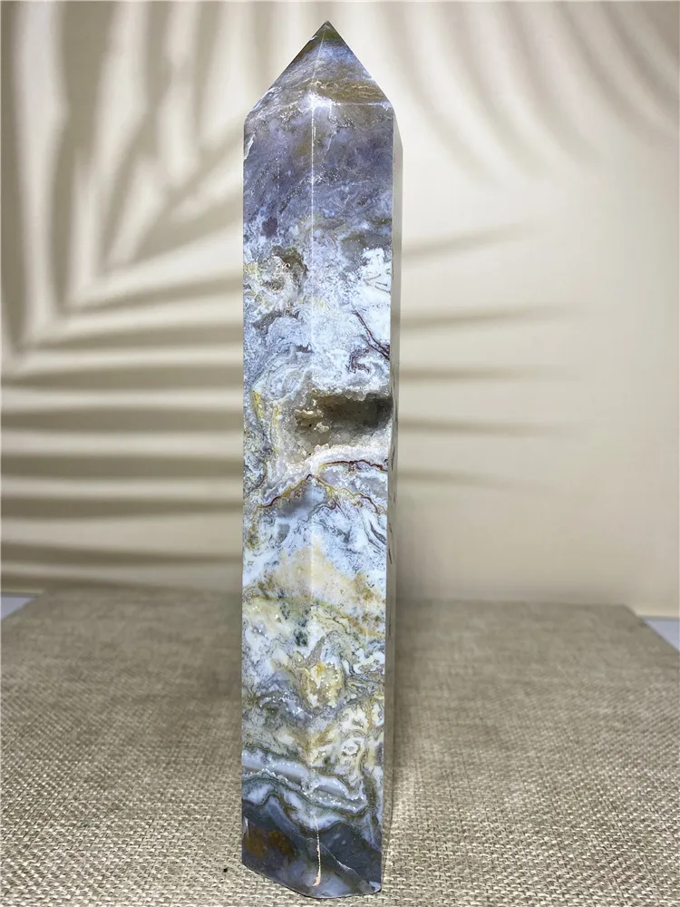 

Green Moss Agate Natural Stone And Crystal Druzy Tower Healing Gemstones Geode Voog Point Wand Witchcraft Gift Home Decoration