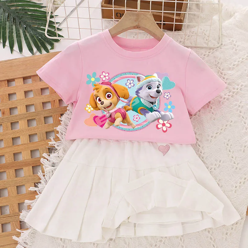 2 шт. футболка Щенячий патруль + короткая юбка для девочек кавайные аниме-фигурки