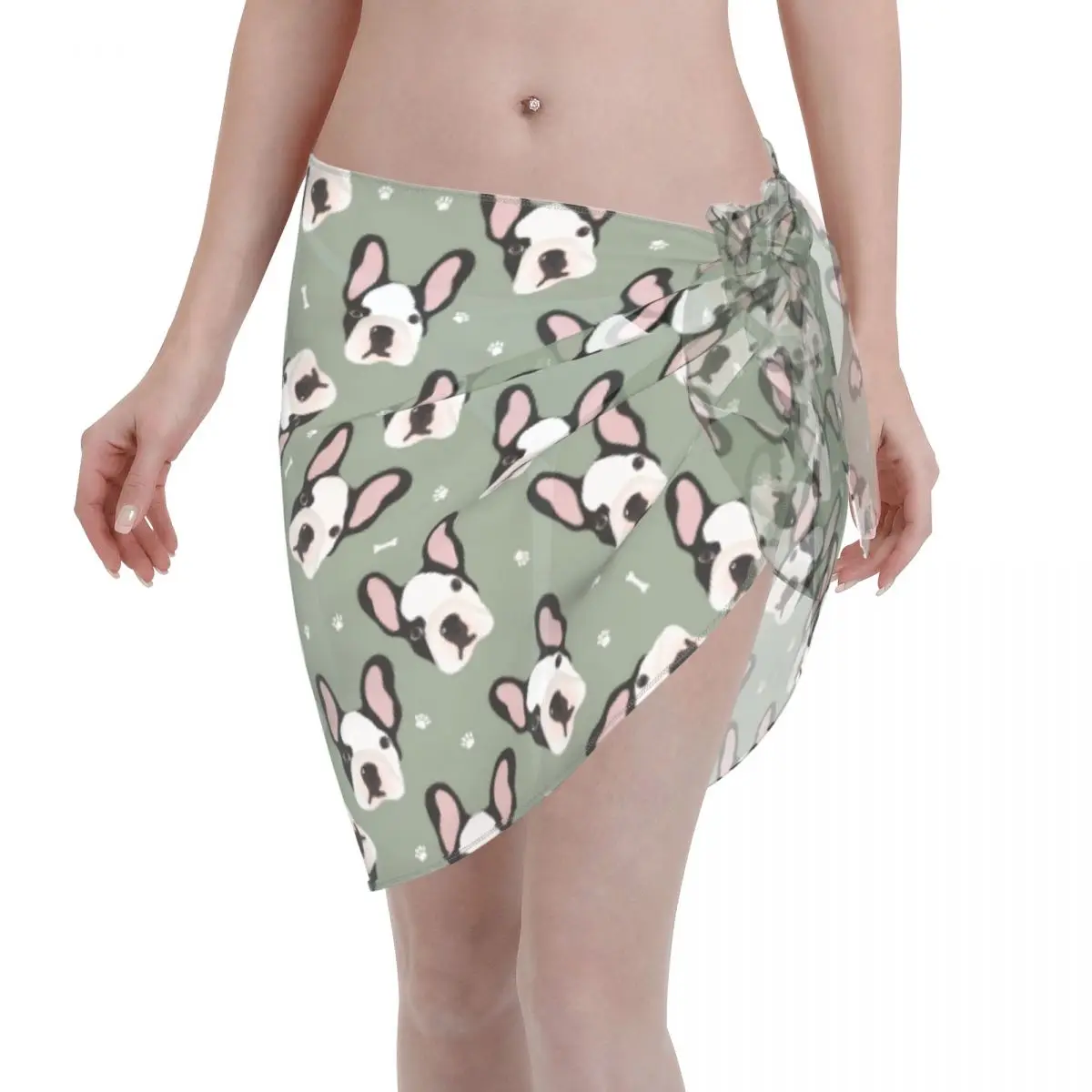 

Sexy Chiffon Swimwear Pareo Scarf Bulldog Dog Cover Up Wrap Sarong Skirt Animal Casual Beachwear Swimsuit Bikini Cover-Ups