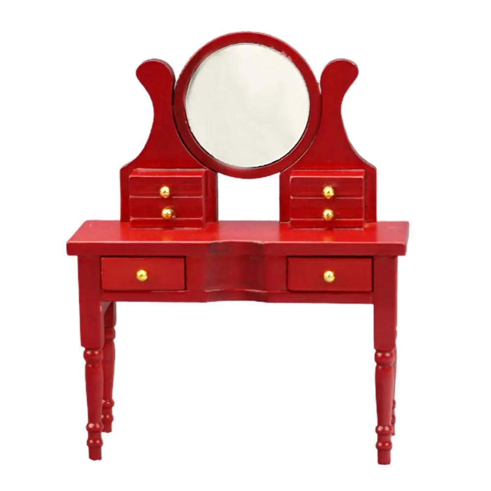 

Beautiful Red Wood Color with Drawer Dollhouse Dressing Table Model Toy for Decor Dollhouse Dressing Table Mini Cabinet