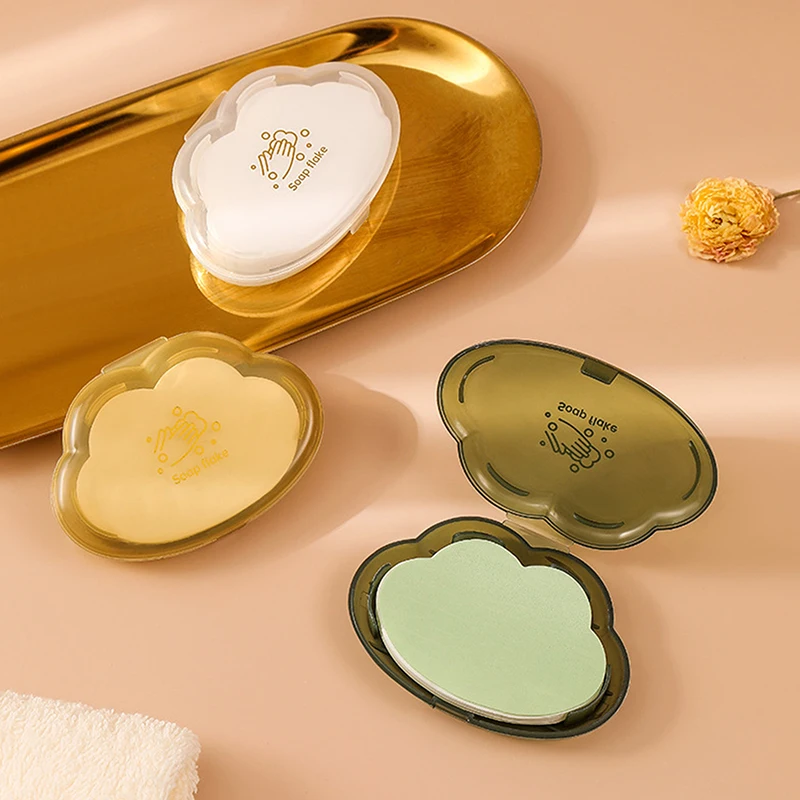 

50 шт./коробка, одноразовые бумажные мини-мыло в форме облака с коробкой, портативные бумажные хлопья для мытья рук