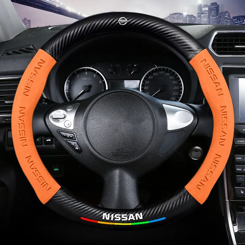 Suitable For Nissan Suede Carbon Fiber Steering Wheel Cover X-Trail Qashqai Rogue Sport Tiida Teana Sylphy Micra Juke Almera |