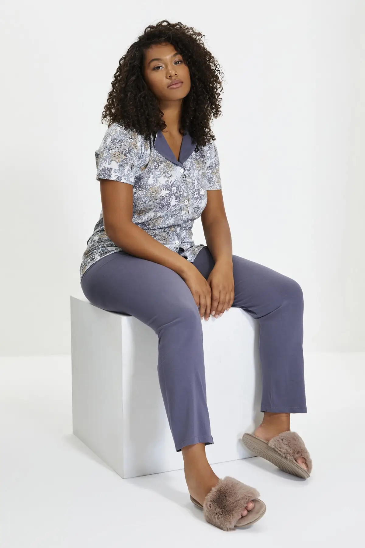 

Women's Pajamas Navy Blue Floral Knitted Sleepwear Nightwear Nightwear Nightwear Nightwear Nightwear Nightwear Casual Home Clothing