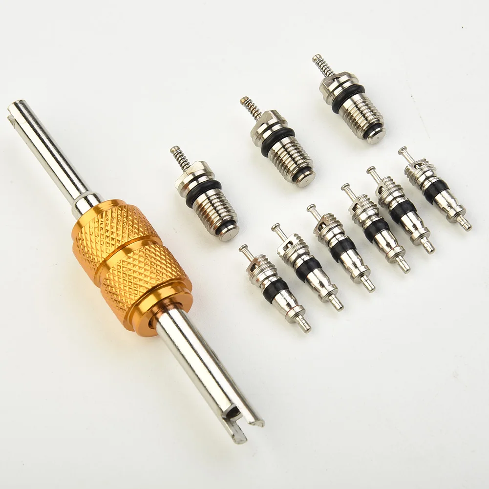 

9PCS Automotive Air Conditioning Valve Core + 1Pcs Remover Tool For A/C System Service Remover Kit Remover Installation Tools