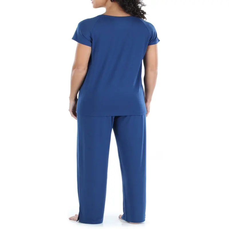 Women`s Stretchy Knit Short Sleeve Oversized Top and Pants Pajama Set