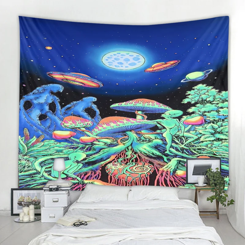 

Home Bedroom Living Room Decorative Psychedelic Mushrooms Abstract Tapestry Art Deco Blanket Curtains