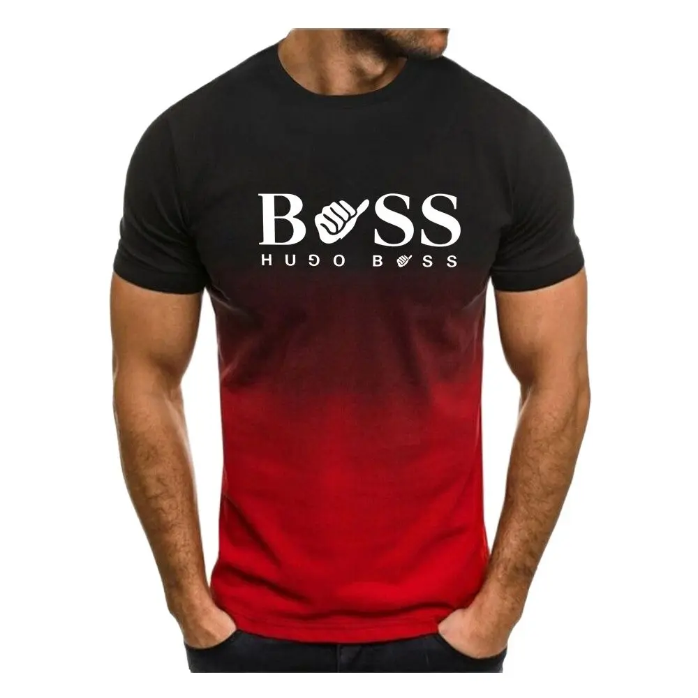 Boss Printed T Shirt For Men Loose Short Sleeve Fashion O-neck Tops Gradient Series Teenagers Casual Harajuku Oversized T-shirts
