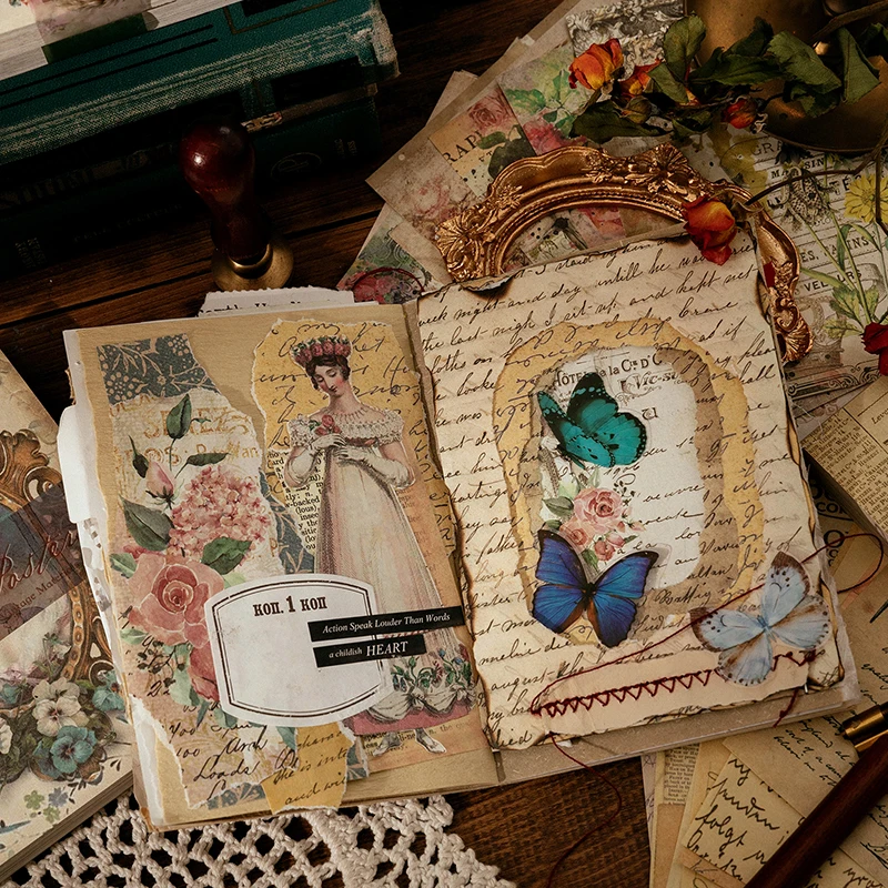 100pcs Vintage Scrapbooking Paper Background Material DIY Diary Decoration Junk Journal Base Stationery Supplies