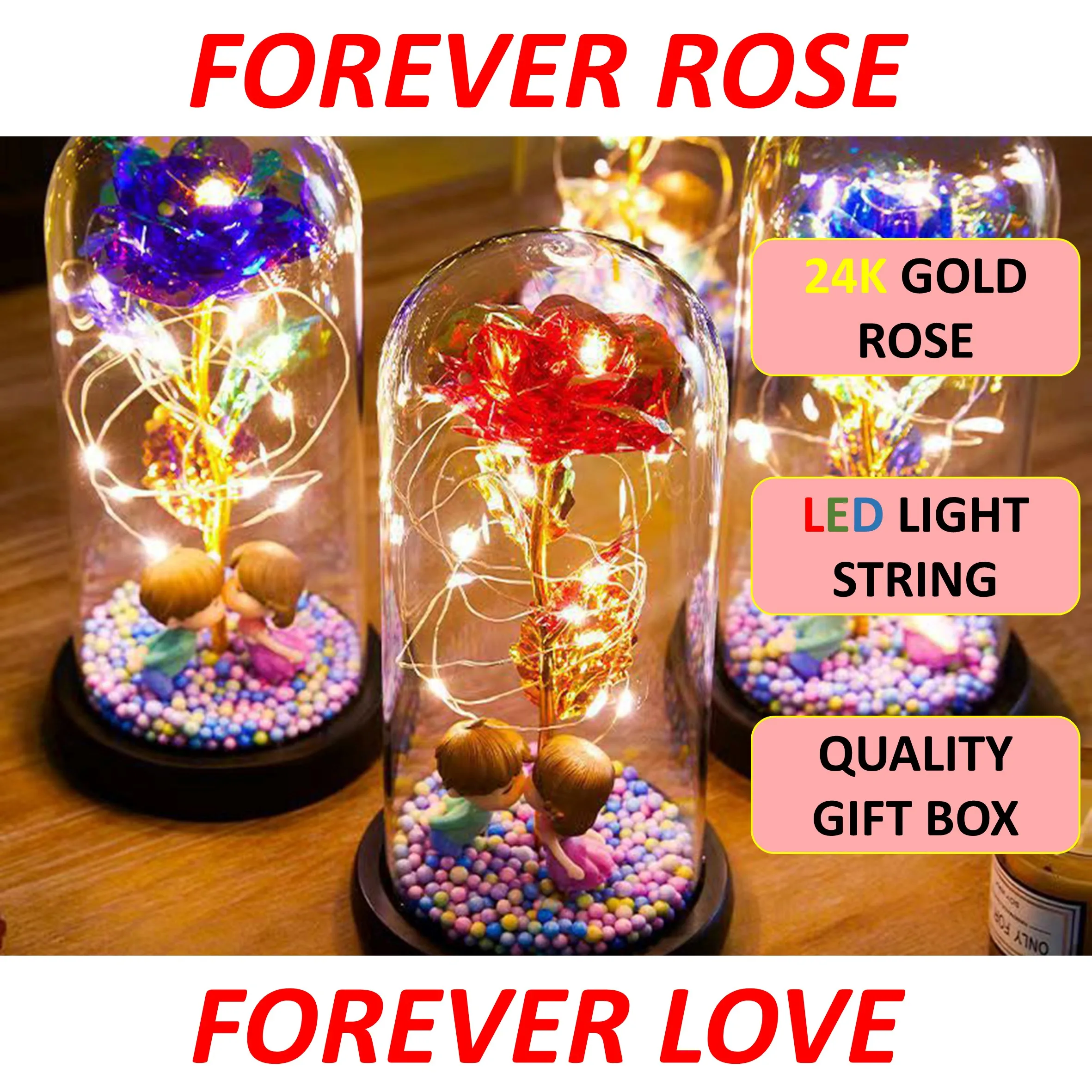 

2023 LED Enchanted Galaxy Rose Eternal 24K Gold Foil Flower With Fairy String Lights In Dome For Christmas Valentine's Day Gift
