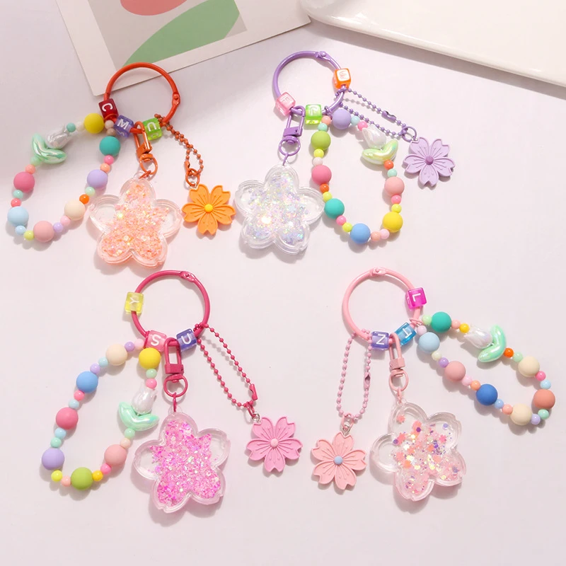 

Quicksand Large Flower Key Chain Cute Color Resin Cherry Blossom Accessories Earphone Sleeve Bag Pendant