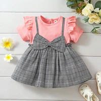 summer baby clothing cute newborn infant girls dress patchwork plaid stripes princess dress toddler kids birthday party clothes