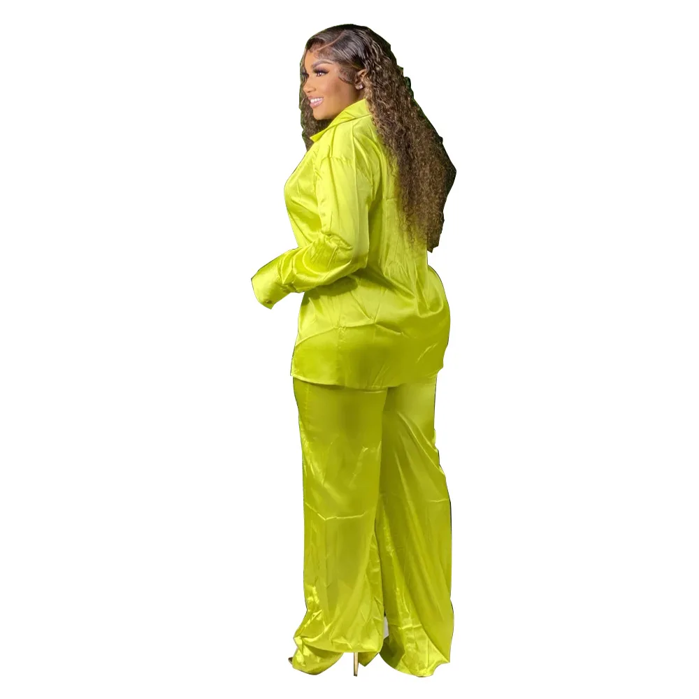 Plus Size Women's Trousers Suit Casual Loose Style Commuter Style 2022 Autumn and Winter New Solid Color Fluorescent Green