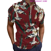 new street fashion sports sports high end hd printed polo shirt mens short sleeve t shirt summer lapel leisure zipper shirt