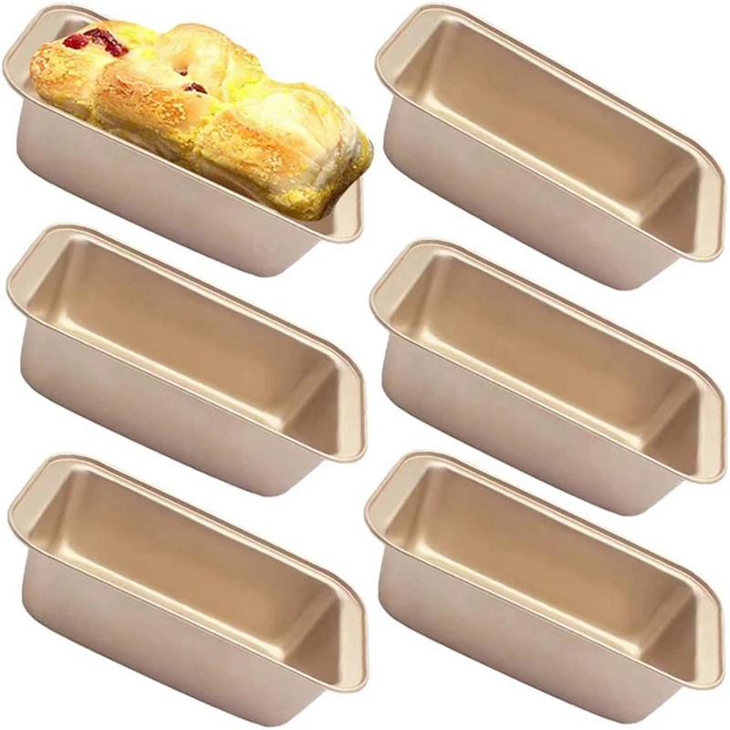 

6 Pcs Non-Stick Carbon Steel Baking Bread Toast Mold Loaf Baking Pan Set (Golden)