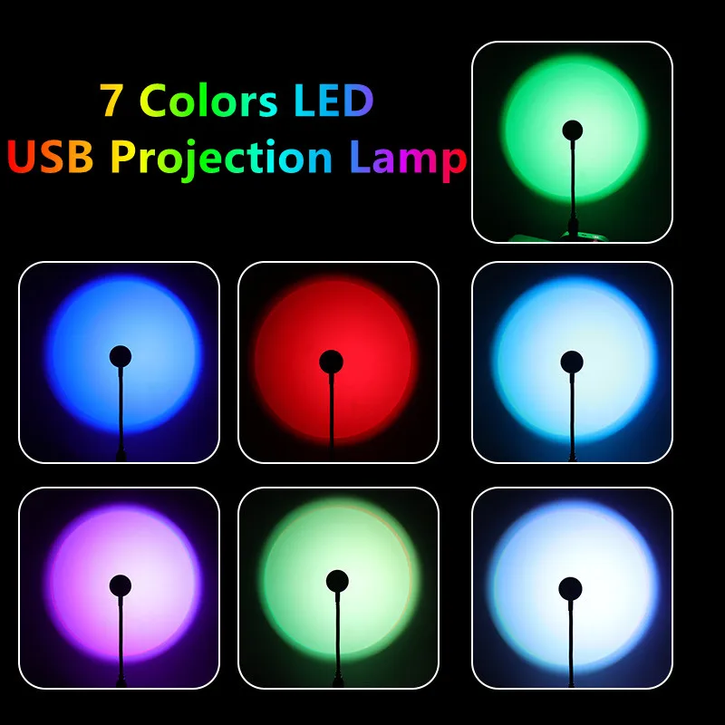 USB закат светильник RGB проекционный Ночной свет s светодиодный прожектор 7 цветов