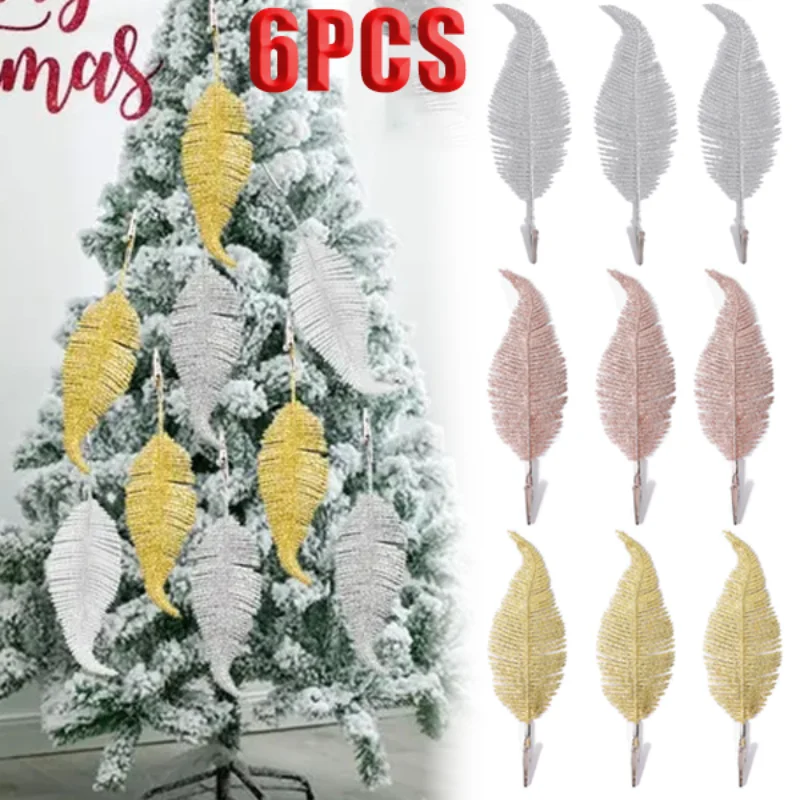 

6PCS Feathers Clip DIY Christmas Tree Ornament Accessories Christmas Party Home Decoration Navidad New Year Wedding Decoration