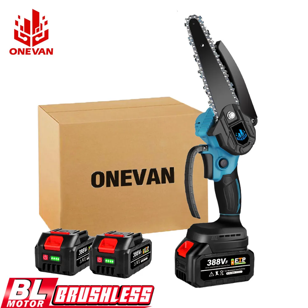 

ONEVAN 3000W 6 Inch Brushless Electric Saw Rechargeable Electric Chainsaw Woodworking Tool with Battery For Makita 18V Battery