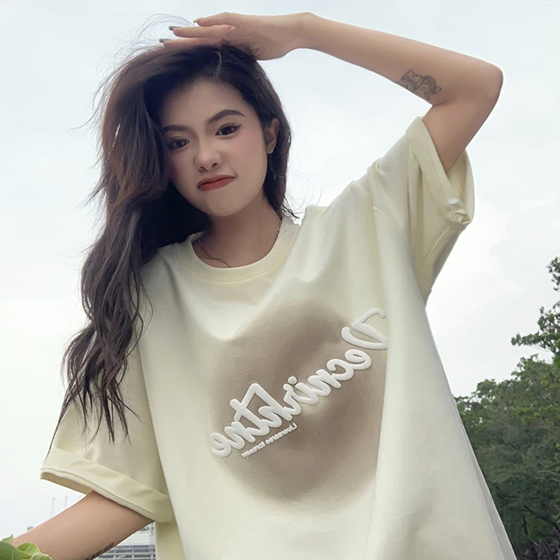 

YUQI Chic Cotton Printed T Shirts Women Summer Loose Casual Tees Oversized Aesthetic Graphic Clothes Harajuku Female Tops New