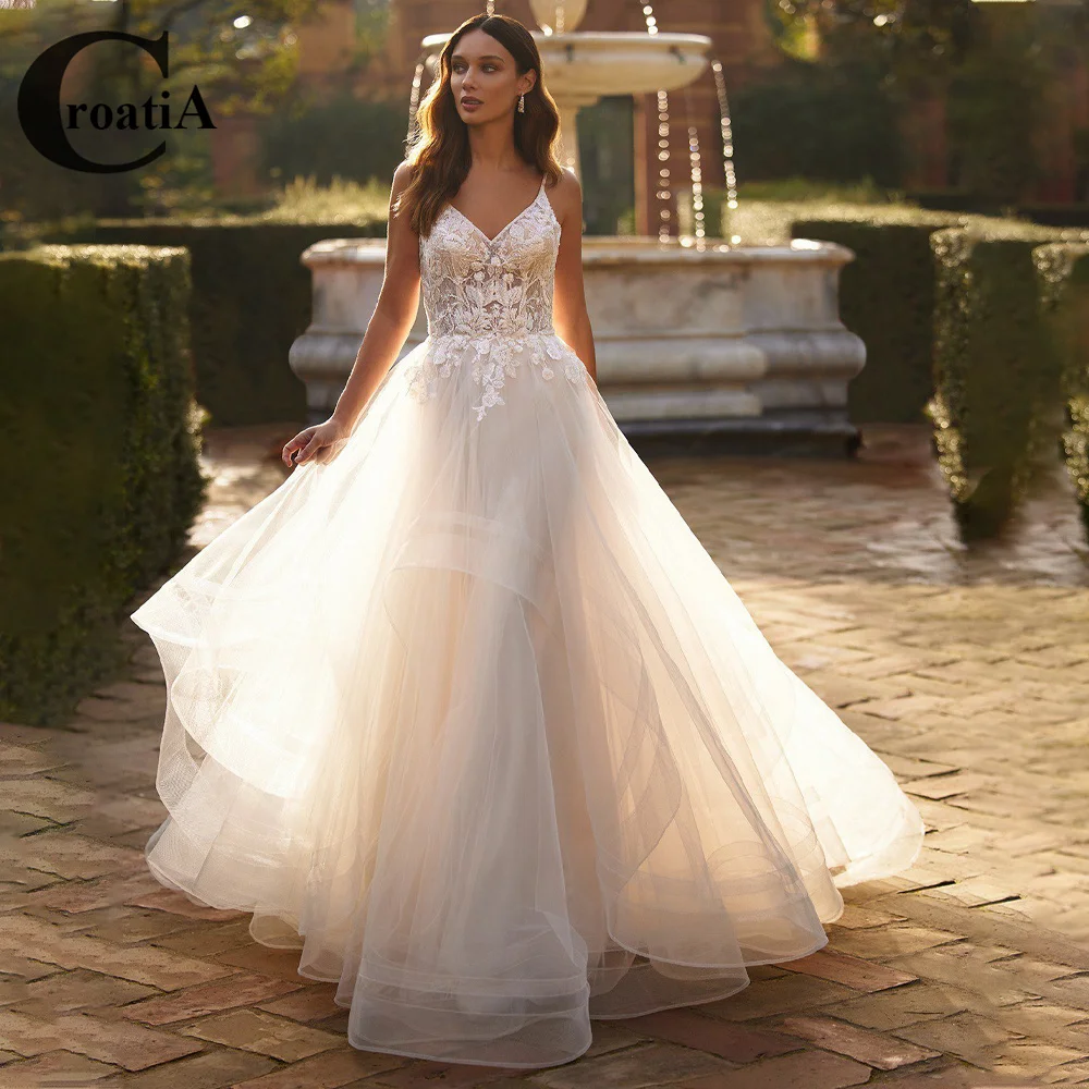 

Croadia Sweet Princess Wedding Dress Bridal For Woman 2023 Zipper Spaghetti Straps New Appliques Vestidos De Novia Custom Made