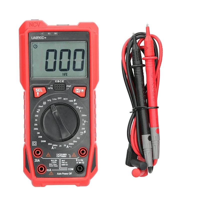 

Spot Goods UA890D+ Portable Digital Multimeter With 2 Ac/Dc Current, Voltage, Capacitance And Resistance Tester With 2 Test Wire