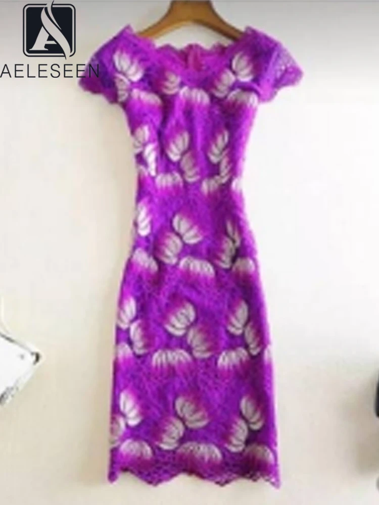 

AELESEEN Designer Fashion Summer Dress Slim Flower Embroidery Midi Dress