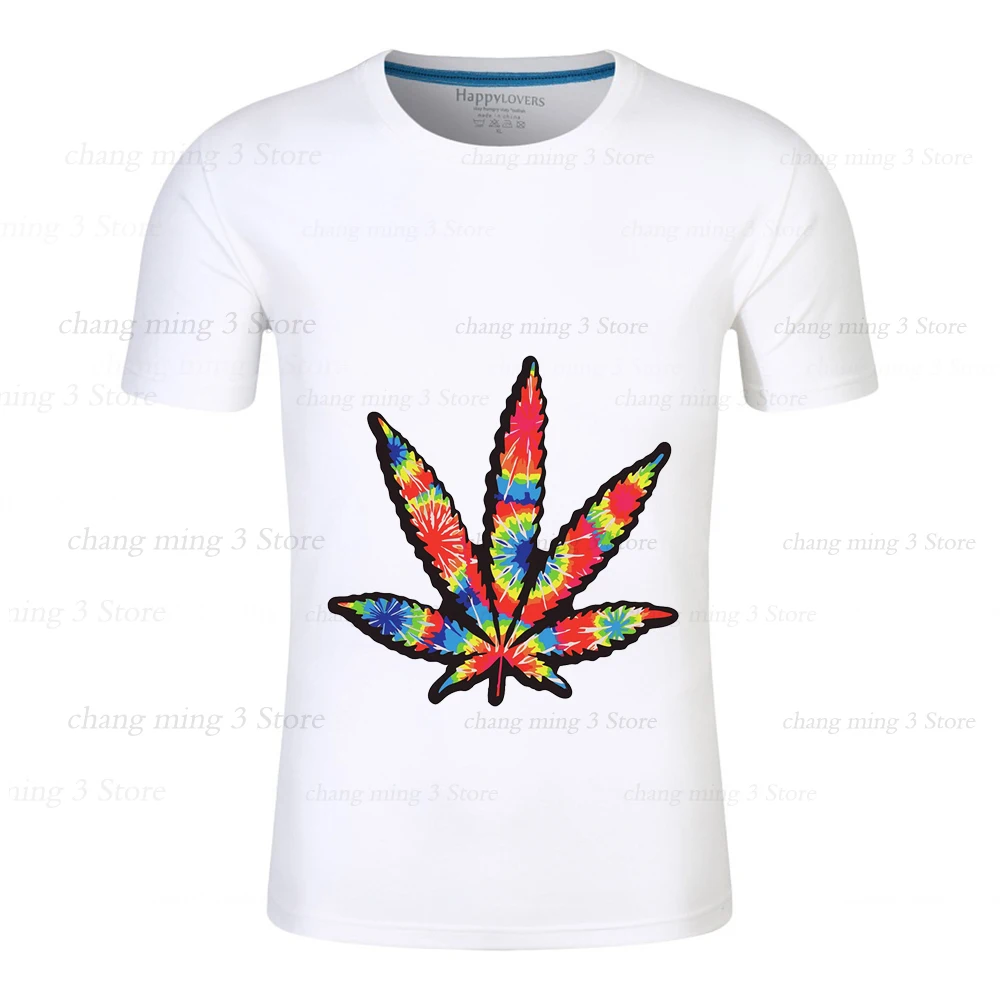 

Men's 100% cotton T-shirt with colorful maple leaves, cool short sleeves, high quality top, suitable for the public b-060