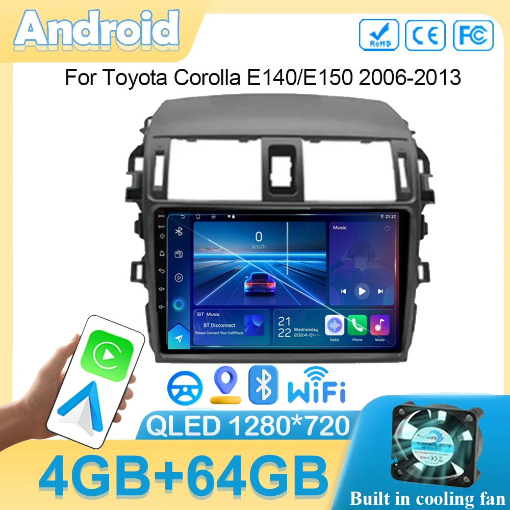 Автомобильный радиоприемник Android14 для Toyota Corolla E140/E150 2006-2013 с навигацией стерео