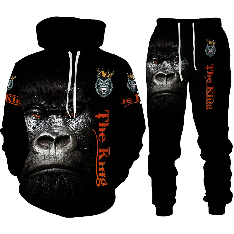 

Men Tracksuit 2 Piece Set Autumn and Winter 3d Chimpanzees Printed Hoodies Suit Sport and Casual Male Sweatpants Set Homme