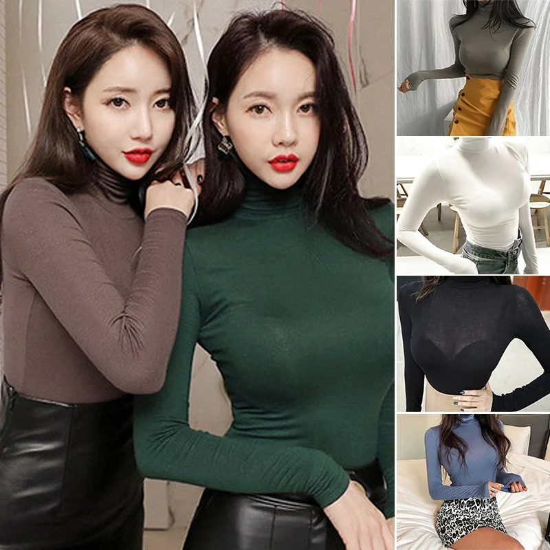 

Женское модное пикантное облегающее однотонное боди с высоким воротником, тонкая футболка