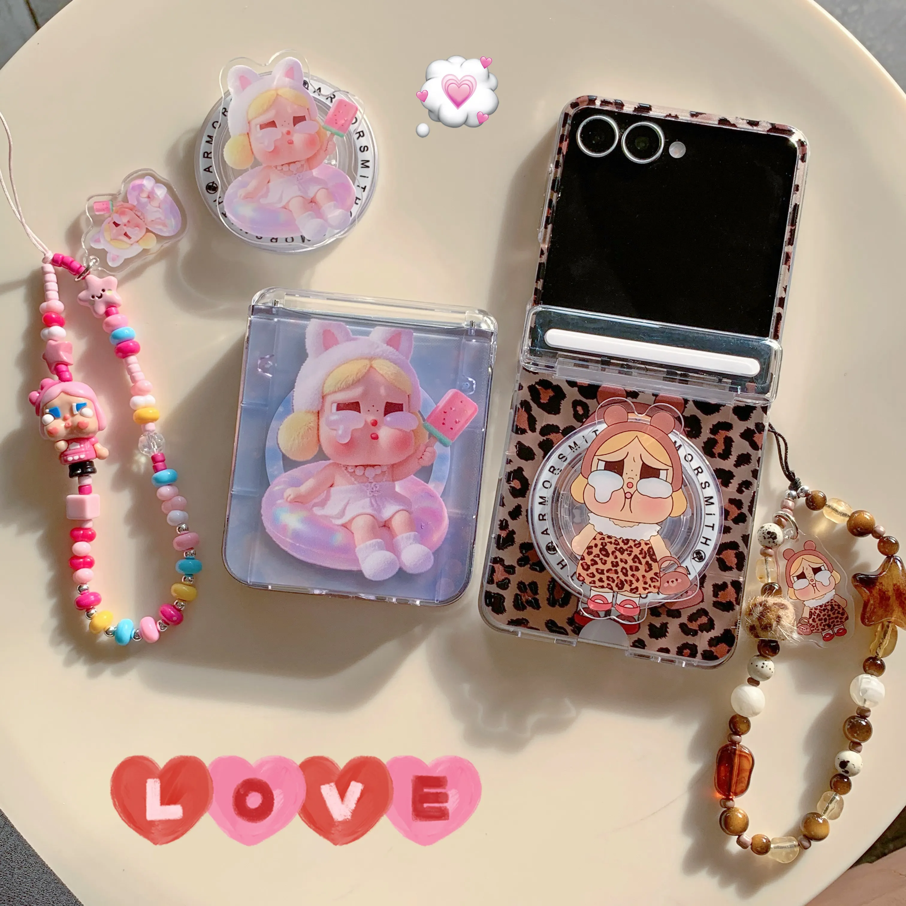 Фото Магнитный чехол для телефона Kawaii Cry Girl с слотом для карт для Samsung Galaxy Z Flip7 Flip6 flip5 4 3, чехол для держателя Magsafe, милый чехол №1