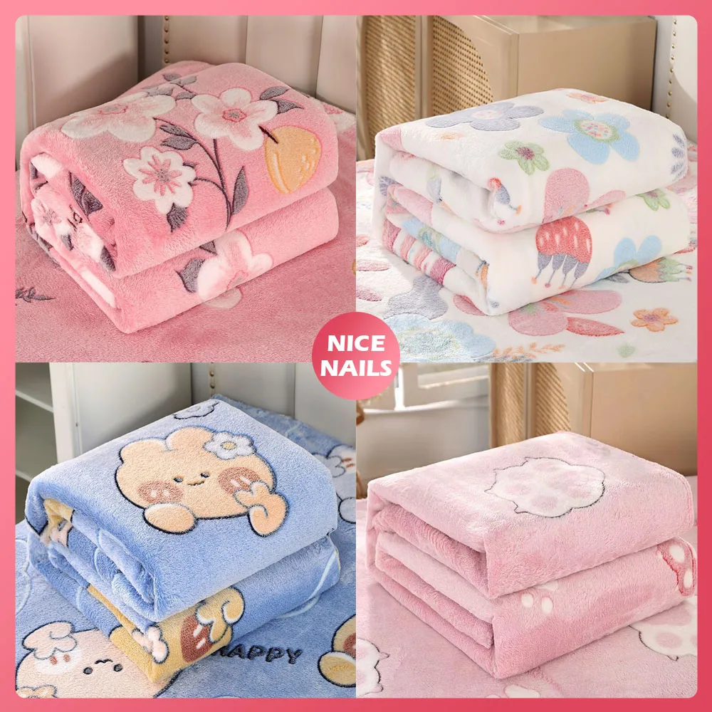 

Cute Cartoon Double-Faced Velvet All-Season Blanket Flowers Leaves Strawberry Office Student Dormitory Nap Shawl Sofa Blanket