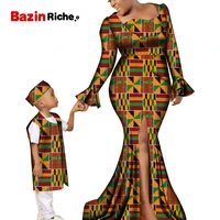 african mother son family matching outfits clothes sleeveless jacket and hat for boy sexy dress for lady plus size maxi wyq736