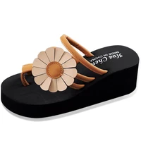 2022 new summer fashion flip flops womens beach slippers thick bottom wedge heel clip on high heeled womens sandals slippers