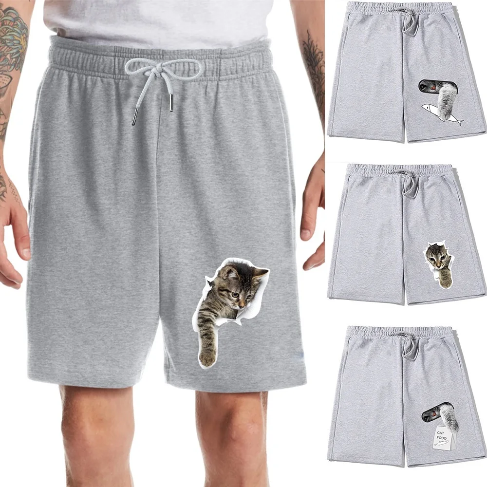 

Summer Jogging Sports Training Shorts Fitness Mens Workout Jogger Gym Shorts Cute Cat Print Running Shorts ComfortableClothing