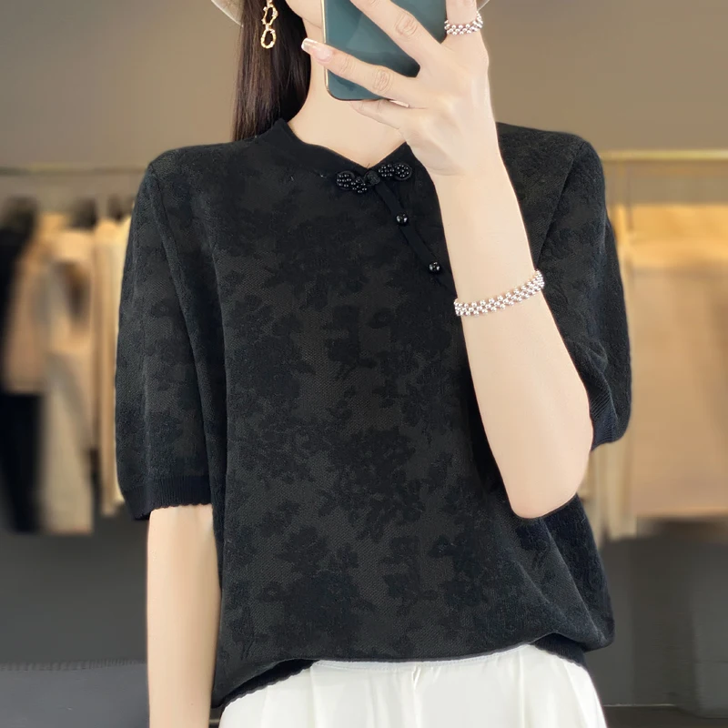 Женский пуловер-Ципао из чистой шерсти Свободный вязаный жилет на бретелях лето