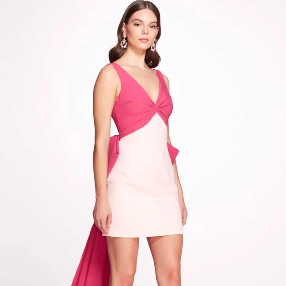 

V-neck Party Dress With Bow Sleeveless Women Clothing Custom Made Cocktail Gown With Train Sexy Casual Dress For Woman Pretty