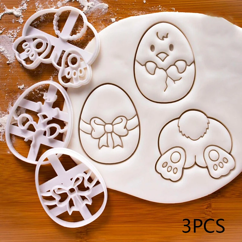 

NEW Cartoon Easter Egg Cookie Embosser Mold Cute Bunny Chick Shaped Fondant Icing Biscuit Cutting Die Set Baking Cake