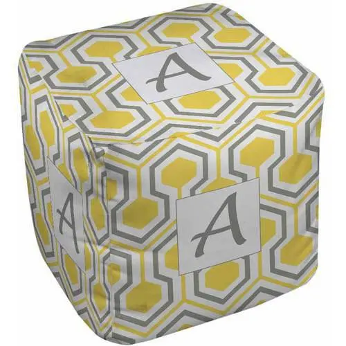 

 Honeycomb Geometric Monogram Pouf/Ottoman  Yellow, Grey and White