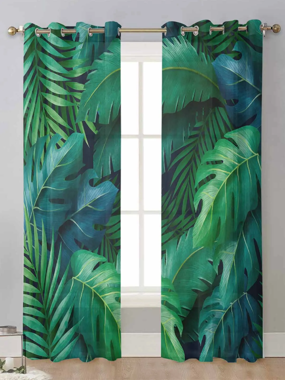 

Green Leaves Plants Tropical Jungle Sheer Curtains For Living Room Window Voile Tulle Curtain Cortinas Drapes Home Decor