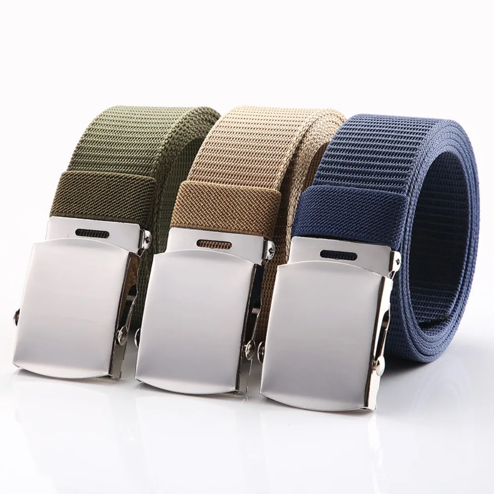 

Vintage Casual Luxury Brand Design Canvas Strap Weave Waist Band Silver Alloy Buckle Waistband Nylon Braided Belt