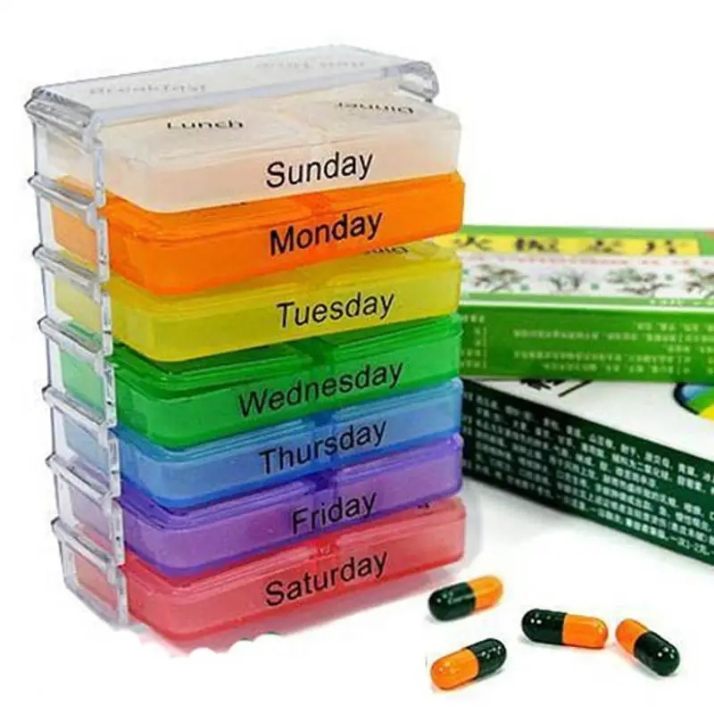 

Новый 2022 7-дневный чехол для таблеток, контейнер для хранения планшетов, органайзер для таблеток с красочным дизайном, коробки-органайзеры