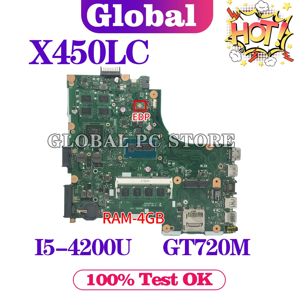 

KEFU X450LC Motherboard For ASUS X450LD X450LC A450L X450L X450LB Laptop with i5-4200U GT720M 4G/RAM Perfect Test Accessories