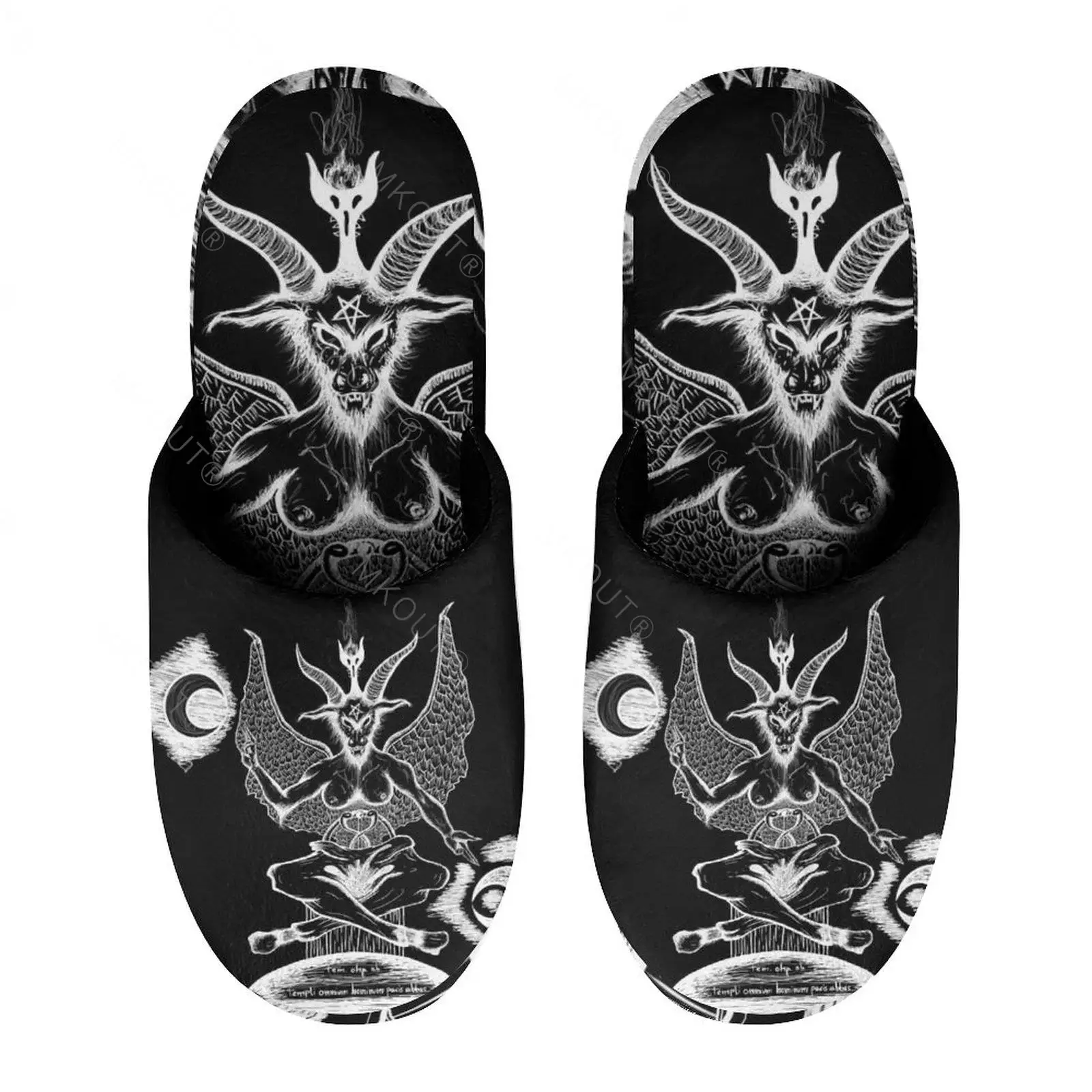 

Pentagram Baphomet Satan Satanic Goth Gothic Goat (8) Warm Cotton Slippers For Men Women Thick Soft Soled Non-Slip Fluffy Shoes