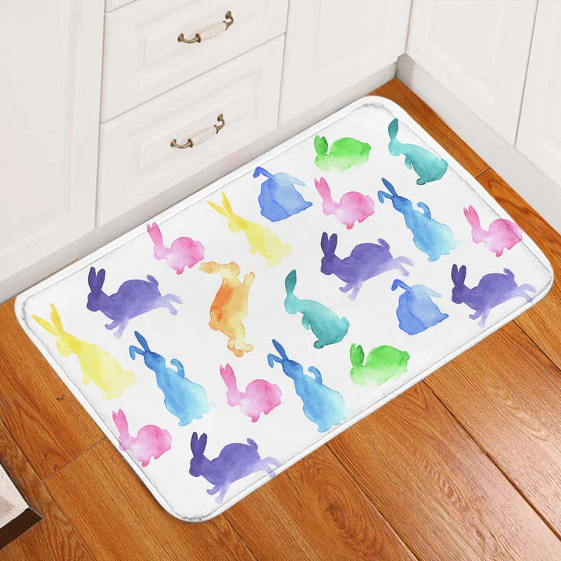 

Colorful Bunnies White Door Mat Polyester Doormat Rug Non-slip Durable Carpet Mat Footpad